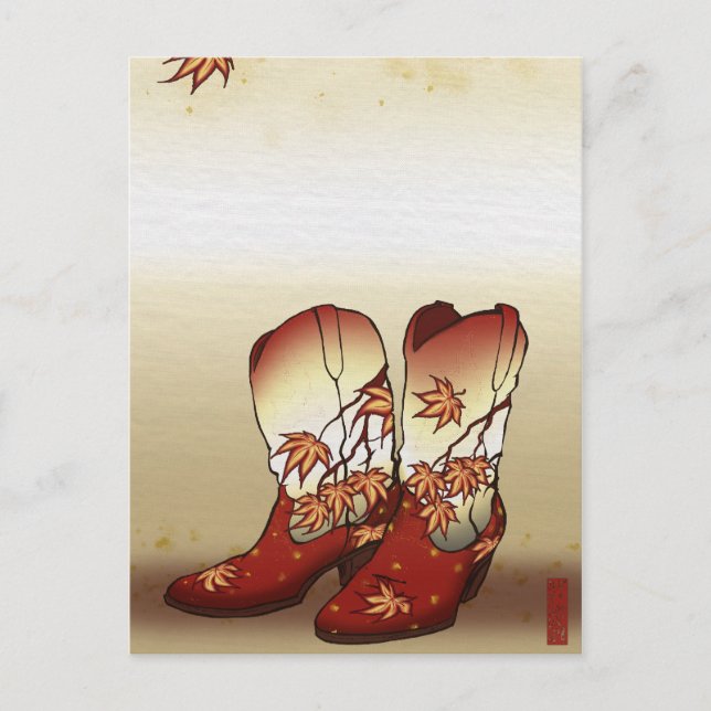 Cartão Postal Fall Boots com Maple Leaf Motif (Frente)