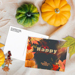 Cartão Postal Fall Deixa Pumpkins Glitter Acentua Ação de Graças