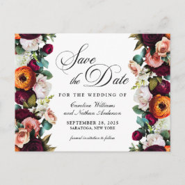 Cartão Postal Fall Fall Romântico Casamento Floral Salvar a Data