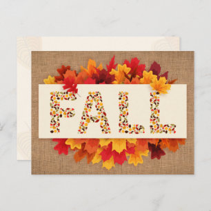 Cartão Postal Fall Farmhouse Colorors Autumn Leaves em Burlap