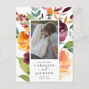 Cartão Postal Fall Floral Photo Save the Date