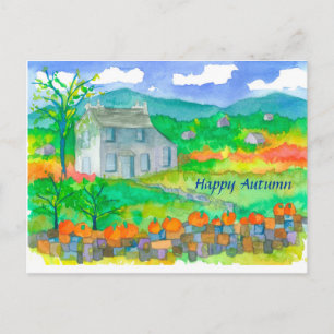 Cartão Postal Fall Foliage Pumpkins Feliz outono