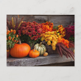 Cartão Postal Fall Harvest Tablescape - Autumn Pumpkins Flowers