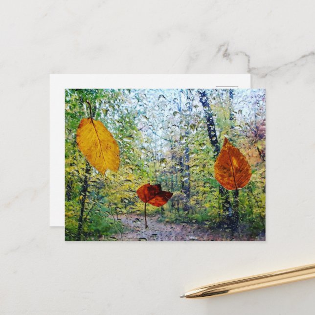 Cartão Postal Fall Leaves In The Rain Postcard (Frente/Verso In Situ)