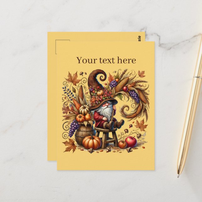 Cartão Postal Fall Seasonal gnomo (Frente/Verso In Situ)