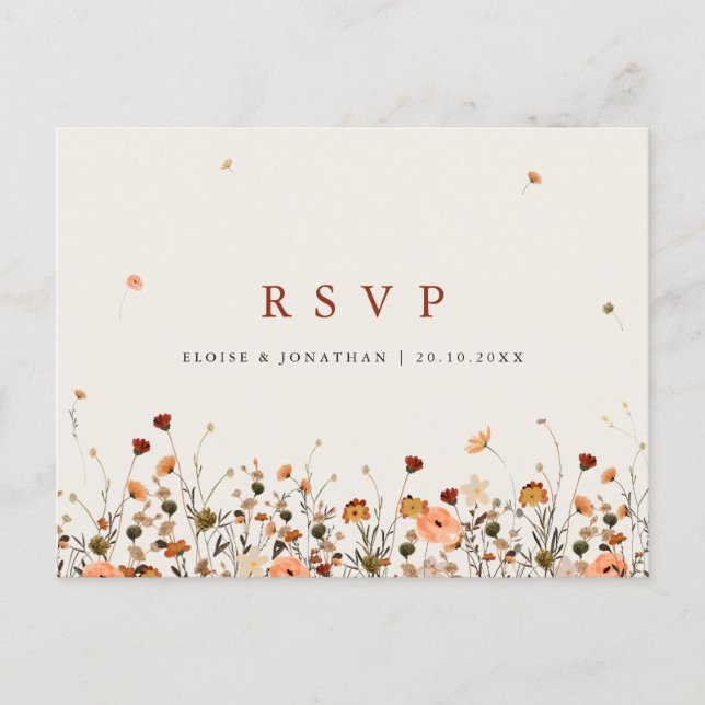 Cartão Postal Fall Wildflower Garden Floral Boho Casamento RSVP (Frente)