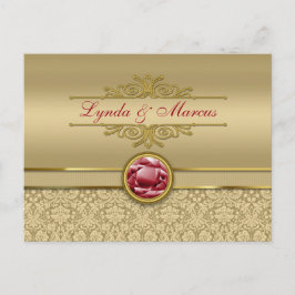 Cartão Postal Falso Rubi Escuro Vermelho Pedra Preciosa Dourado