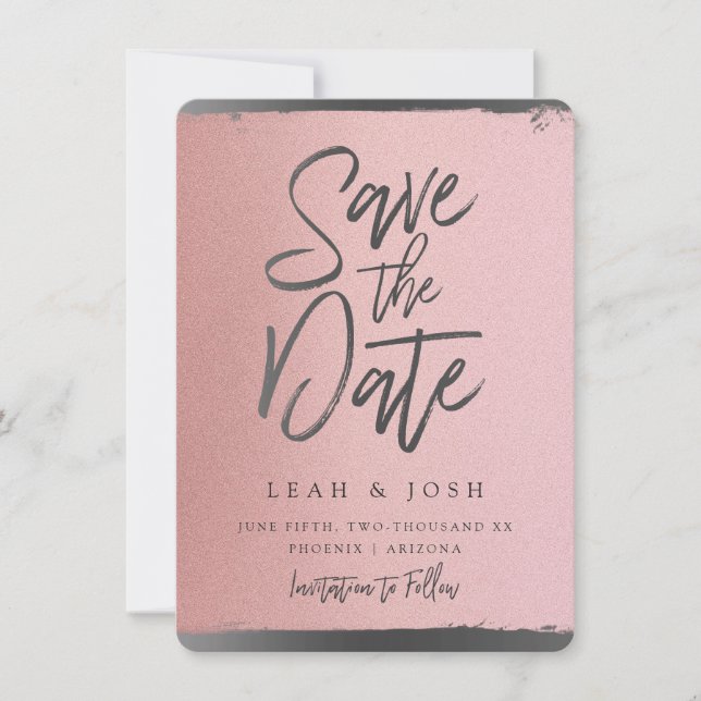 Cartão Postal Falso Save the Date em Dourado Rosa (Frente)