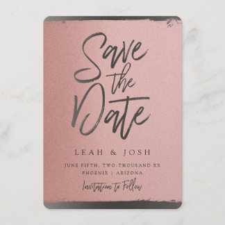 Cartão Postal Falso Save the Date em Dourado Rosa