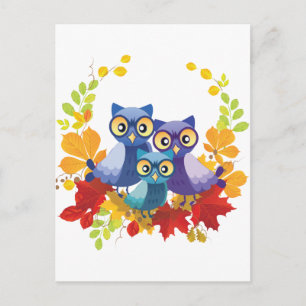 Cartão Postal Família Autumn Owl