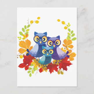 Cartão Postal Família Autumn Owl