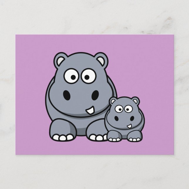 Cartão Postal Família Baby Hippo, Cute Wild Safari (Frente)