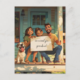 Cartão Postal Família bonita com um cachorro bonito
