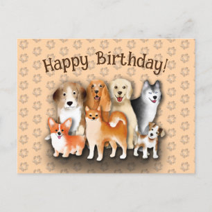 Cartão Postal Família Canina Feliz Aniversário Pegada de Cachorr