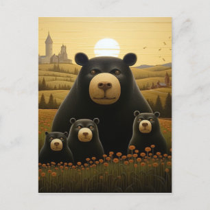 Cartão Postal Família Dapper Bear num Reino Floral