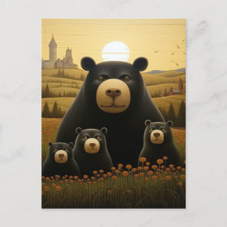 Cartão Postal Família Dapper Bear num Reino Floral