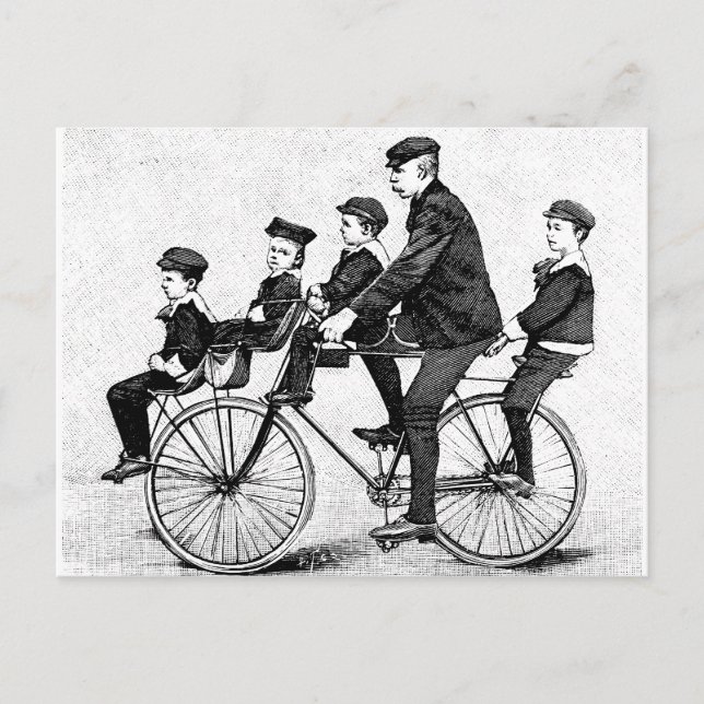 Cartão Postal Família de Ciclos - Ilustração de Bicicletas de Vi (Frente)