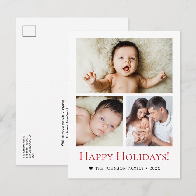 Cartão Postal Família de Feriados de 3 Fotografias do Red Black  (Frente/Verso)