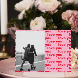 Cartão Postal Família de Fotos Vermelha e Rosa | Feliz Dia dos N