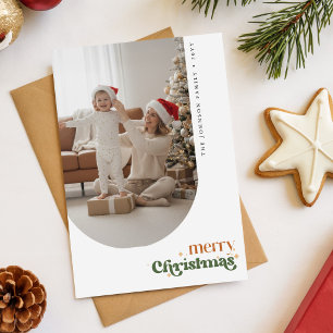 Cartão Postal Família de Letra Elegante Foto Natal Retro Natal