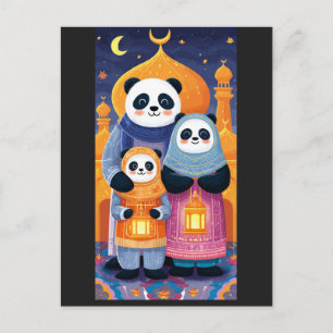Cartão Postal Família de pandas celebrando Eid Milad Un Nabi
