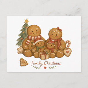 Cartão Postal Família de Pão de Mel com Árvore de Natal Aquarela