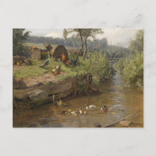 Cartão Postal Família de patos no açude por Carl Jutz
