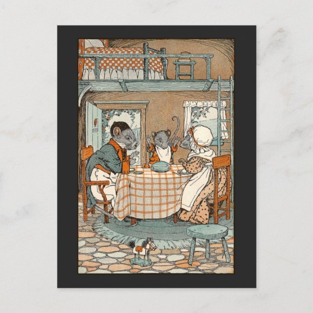 Cartão Postal Família de Ratos se Reúne para o Café da Manhã (Frente)