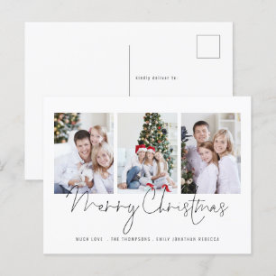 Cartão Postal Família de Script Moderno 3 Fotos Feliz Natal