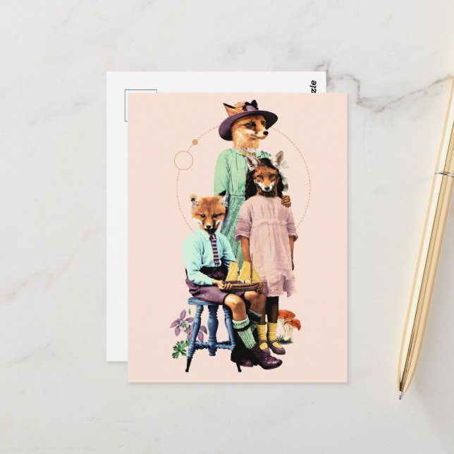 Cartão Postal Família Engraçada de Fox Vermelha Elegante (Frente/Verso In Situ)