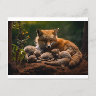 Cartão Postal Família Fox na Natureza