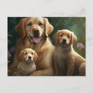 Cartão Postal Família Gentil de Labrador: Mãe e Filhotes
