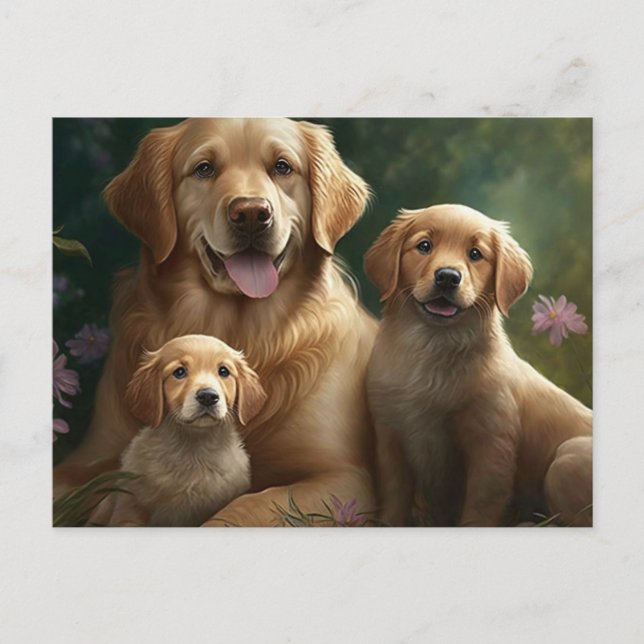 Cartão Postal Família Gentle Labrador: Mãe e Cuppies (Frente)