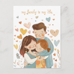 Cartão Postal Família Kawaii de Três