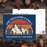 Cartão Postal Família movida para a mudança de endereço das mont<br><div class="desc">Nossa família mudou-se para as montanhas. Um belo desenho de um pôr do sol sobre uma floresta e uma cordilheira é uma maneira bonito de anunciar sua mudança de endereço para amigos e outros contatos. Ordene estes cartões postais de anúncio em movimento para mostrar seu amor pela natureza e novo...</div>