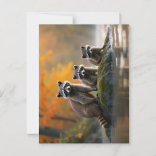 Cartão Postal Família Raccoon no outono