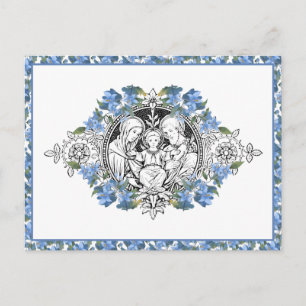 Cartão Postal Família Sagrada Religiosa Obrigado Azul Elegante Y