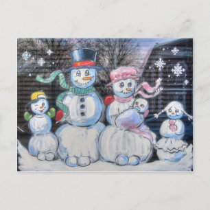 Cartão Postal Família Snowman