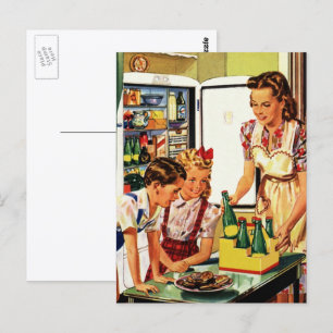Cartão Postal Família Vintage na cozinha, mãe, Pai-filho-da-m