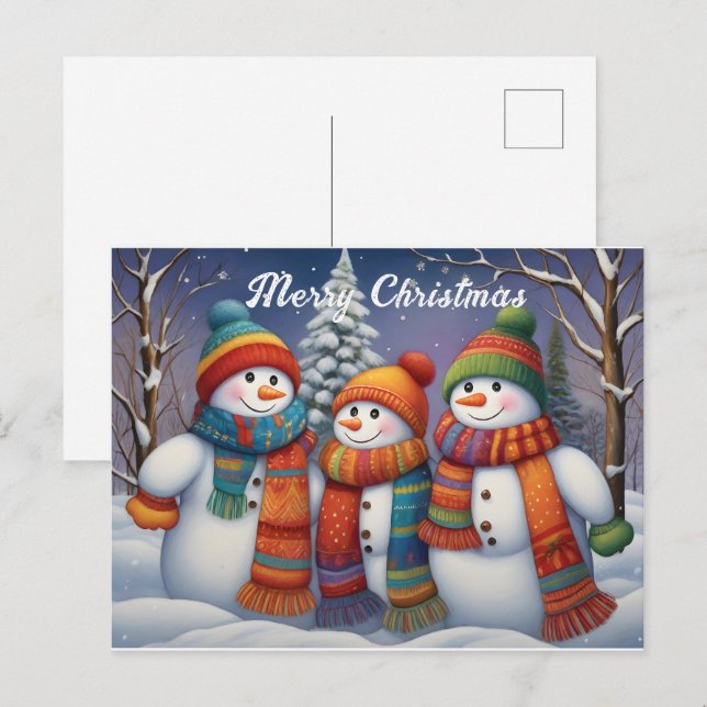 Cartão Postal Família Whimsic Cute Snowmen (Frente/Verso)