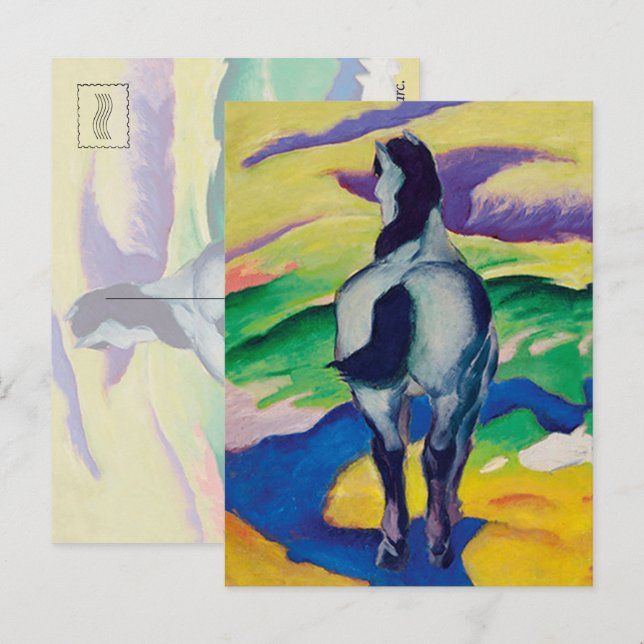 Cartão Postal Famosa pintura do Cavalo Azul II por Franz Marc (Frente/Verso)