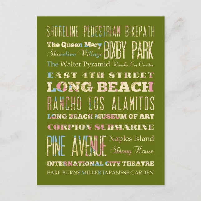 Cartão Postal Famosos Lugares de Long Beach, Califórnia. (Frente)