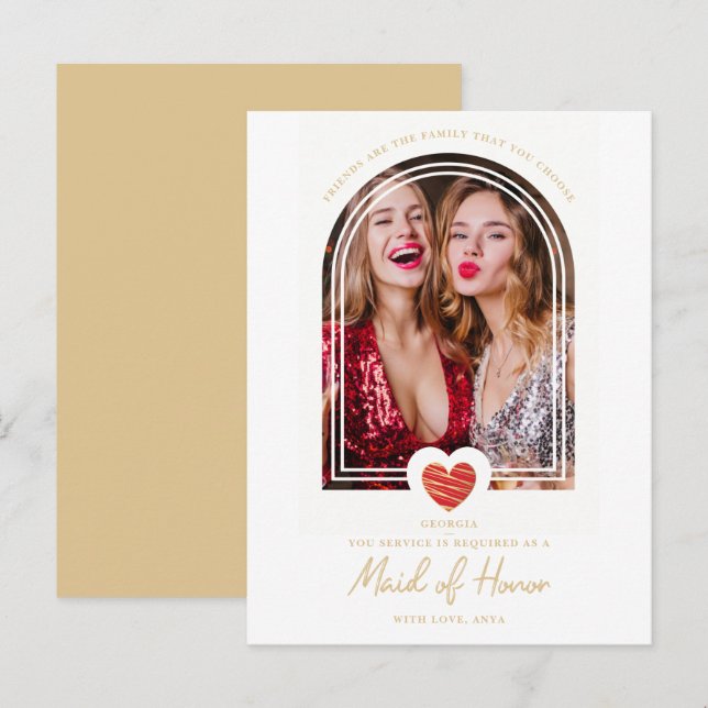 Cartão Postal Fancy Maid of Honor Red Heart Photo Proposal (Frente/Verso)