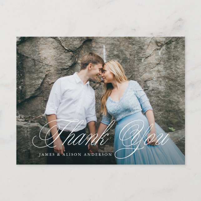 Cartão Postal Fancy Script Foto Casamento Obrigado (Frente)