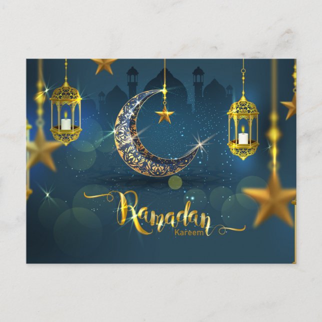 Cartão Postal Fanoos Lua Azul e Dourado do Ramadão (Frente)