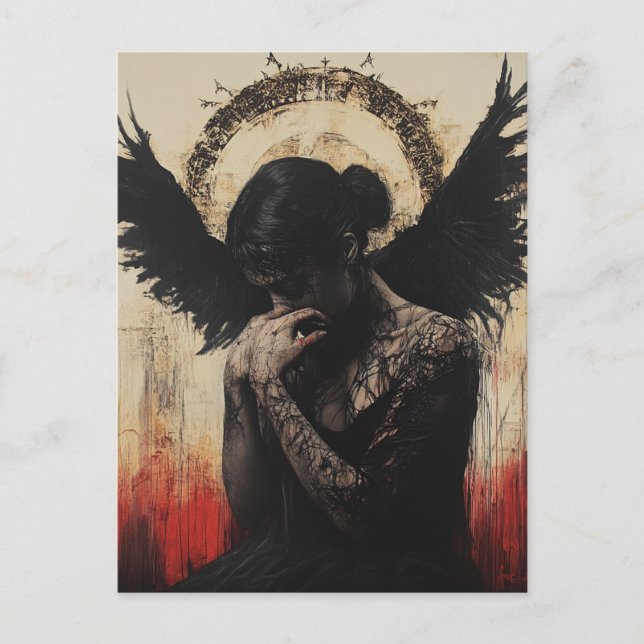 Cartão Postal Fantasia de Anjo Negro Triste (Frente)