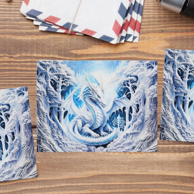 Cartão Postal Fantasia de Dragão Branco Magnífico (Embrace magic with a magnificent White Dragon Fantasy postcard, perfect for enthusiasts of dragons.)