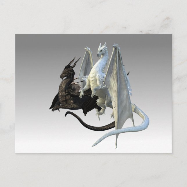Cartão Postal Fantasia de Dragões Brancos e Negros (Frente)