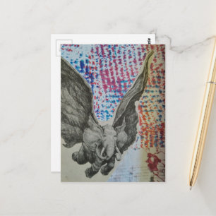 Cartão Postal Fantasia de Elefante Voador Colagem