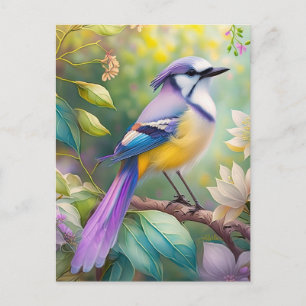 Cartão Postal Fantasia de Pássaro do Jay Tufted Violeta